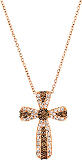 1/2 Carat Diamond Cross Pendant Necklace for Women in 14k Rose Gold (Brown/H-I, SI1-SI2 / VS2-SI1, cttw) on 18 Inch Chain with Lobster Claw Clasp by LeVian